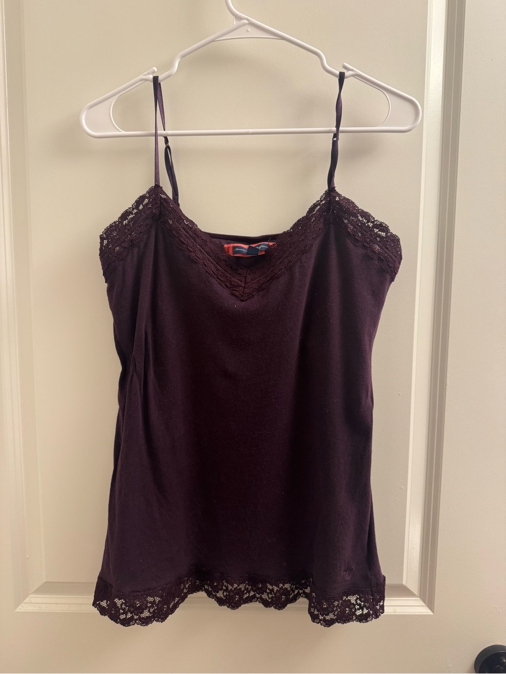 American Eagle 2010s Lace-Trim Cami Tank Top - Plum